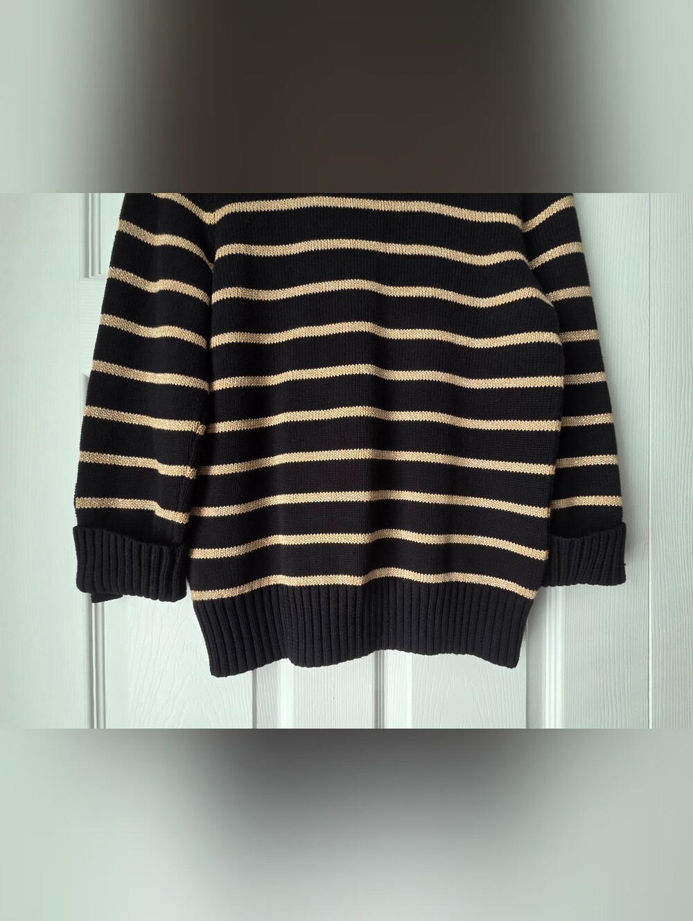 NWT Jones New York Black and Gold Striped Crewneck Sweater Size MP - Picture 11 of 14